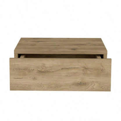 Floating Nightstand 5H, Modern Wall - Mounted Bedside Shelf with Drawer, Macadamia