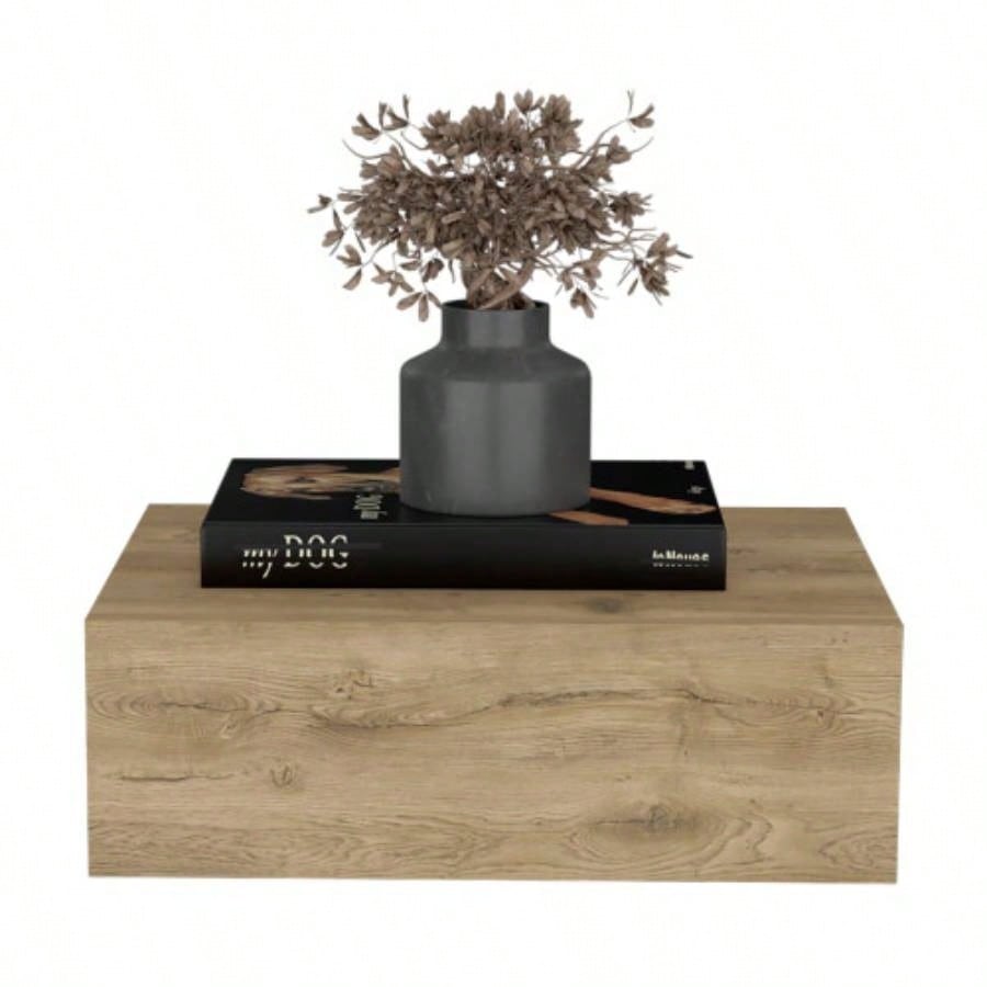 Floating Nightstand 5H, Modern Wall - Mounted Bedside Shelf with Drawer, Macadamia