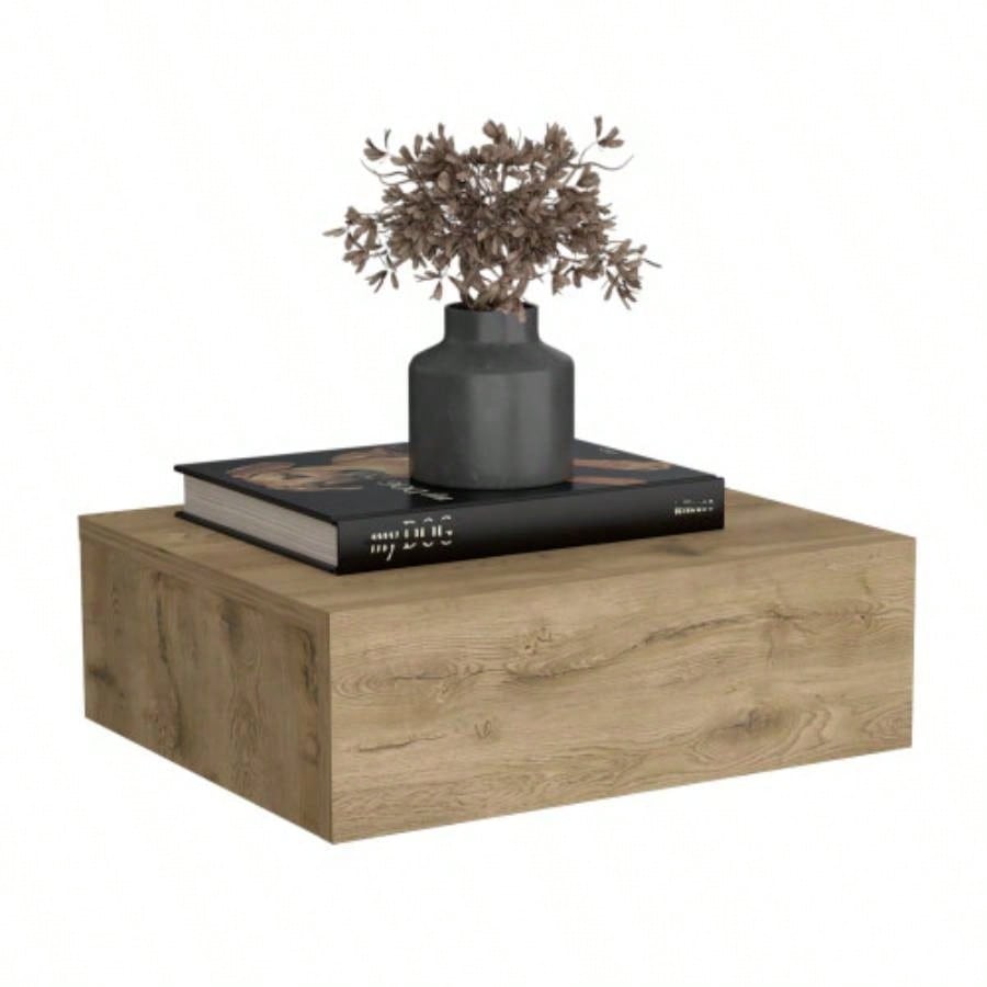 Floating Nightstand 5H, Modern Wall - Mounted Bedside Shelf with Drawer, Macadamia