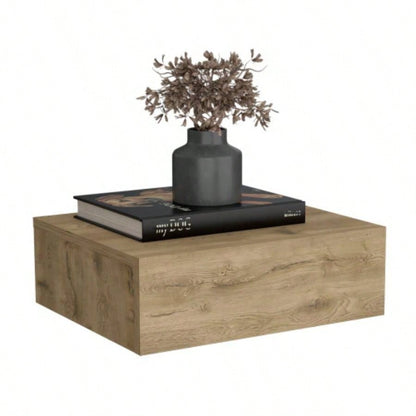 Floating Nightstand 5H, Modern Wall - Mounted Bedside Shelf with Drawer, Macadamia