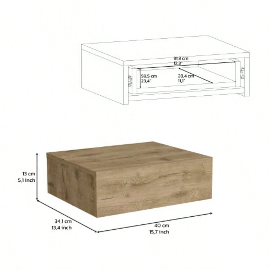 Floating Nightstand 5H, Modern Wall - Mounted Bedside Shelf with Drawer, Macadamia