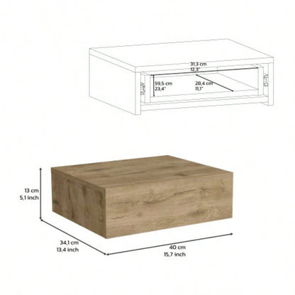 Floating Nightstand 5H, Modern Wall - Mounted Bedside Shelf with Drawer, Macadamia