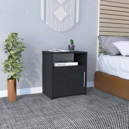 Nightstand, Single Door Cabinet, Metal Handle, One Shelf, Superior Top, Light Gray