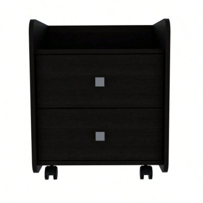 Nightstand 22H, Two Drawers, Superior Top, Metal Handle, Black