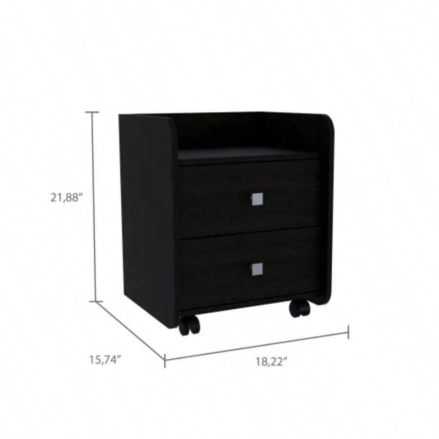 Nightstand 22H, Two Drawers, Superior Top, Metal Handle, Black