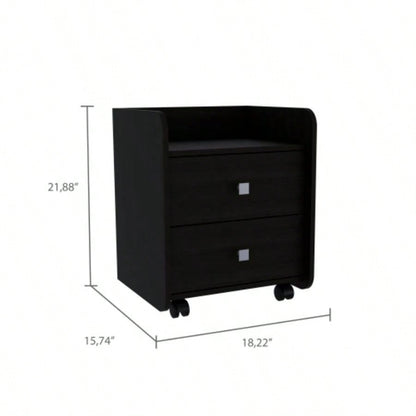 Nightstand 22H, Two Drawers, Superior Top, Metal Handle, Black