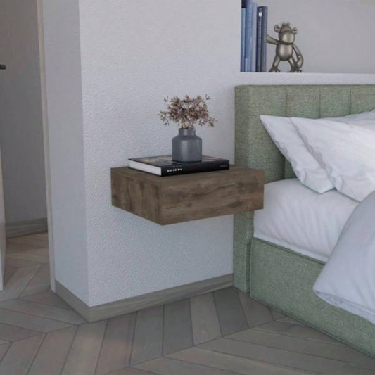 Floating Nightstand 5H, Modern Wall - Mounted Bedside Shelf with Drawer, Dark Brown