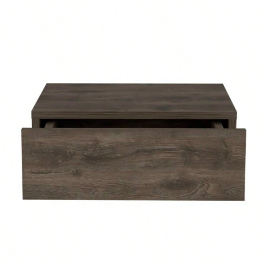 Floating Nightstand 5H, Modern Wall - Mounted Bedside Shelf with Drawer, Dark Brown