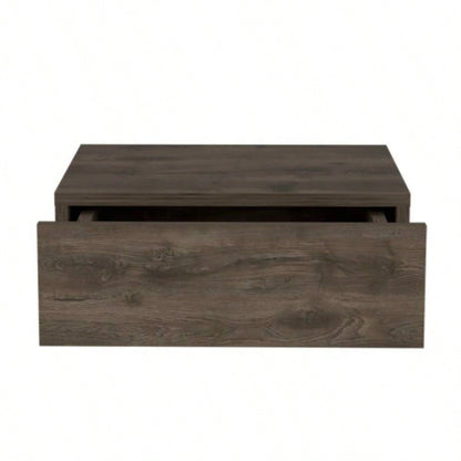 Floating Nightstand 5H, Modern Wall - Mounted Bedside Shelf with Drawer, Dark Brown