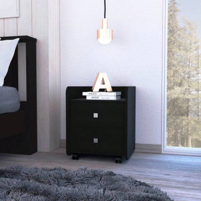 Nightstand 22H, Two Drawers, Superior Top, Metal Handle, Black