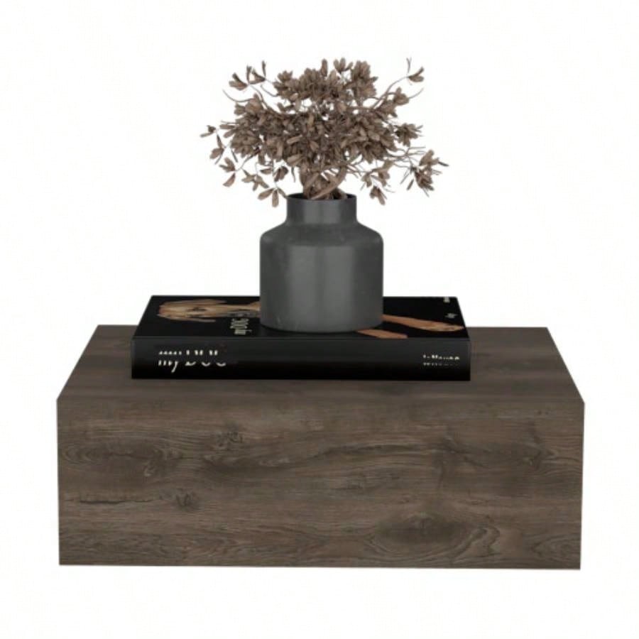 Floating Nightstand 5H, Modern Wall - Mounted Bedside Shelf with Drawer, Dark Brown