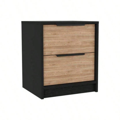 Modern Nightstand 19 H, Two Drawers, Black/ Pine