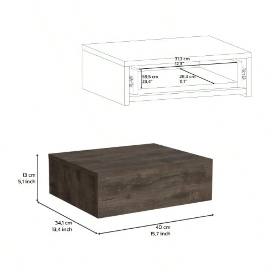 Floating Nightstand 5H, Modern Wall - Mounted Bedside Shelf with Drawer, Dark Brown