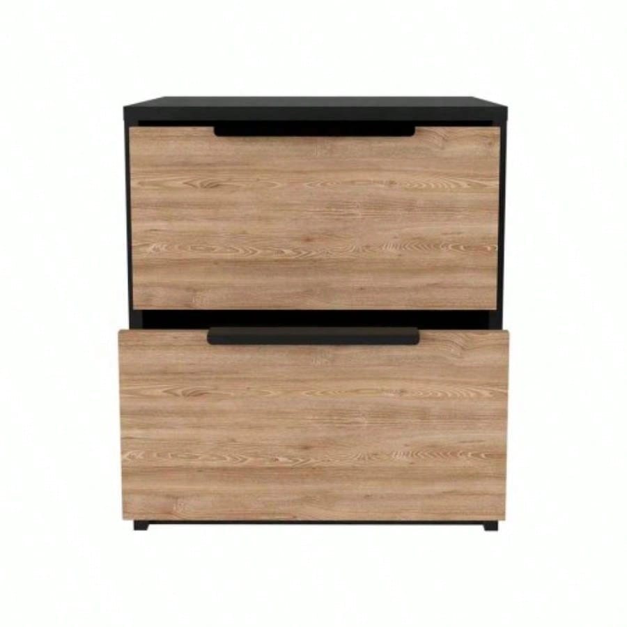 Modern Nightstand 19 H, Two Drawers, Black/ Pine