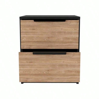 Modern Nightstand 19 H, Two Drawers, Black/ Pine