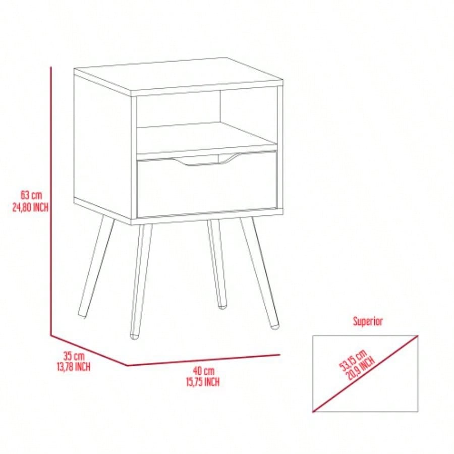 Nightstand Fugaz, Open Shelf, Single Drawer, Smokey Oak/ White