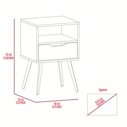 Nightstand Fugaz, Open Shelf, Single Drawer, Smokey Oak/ White