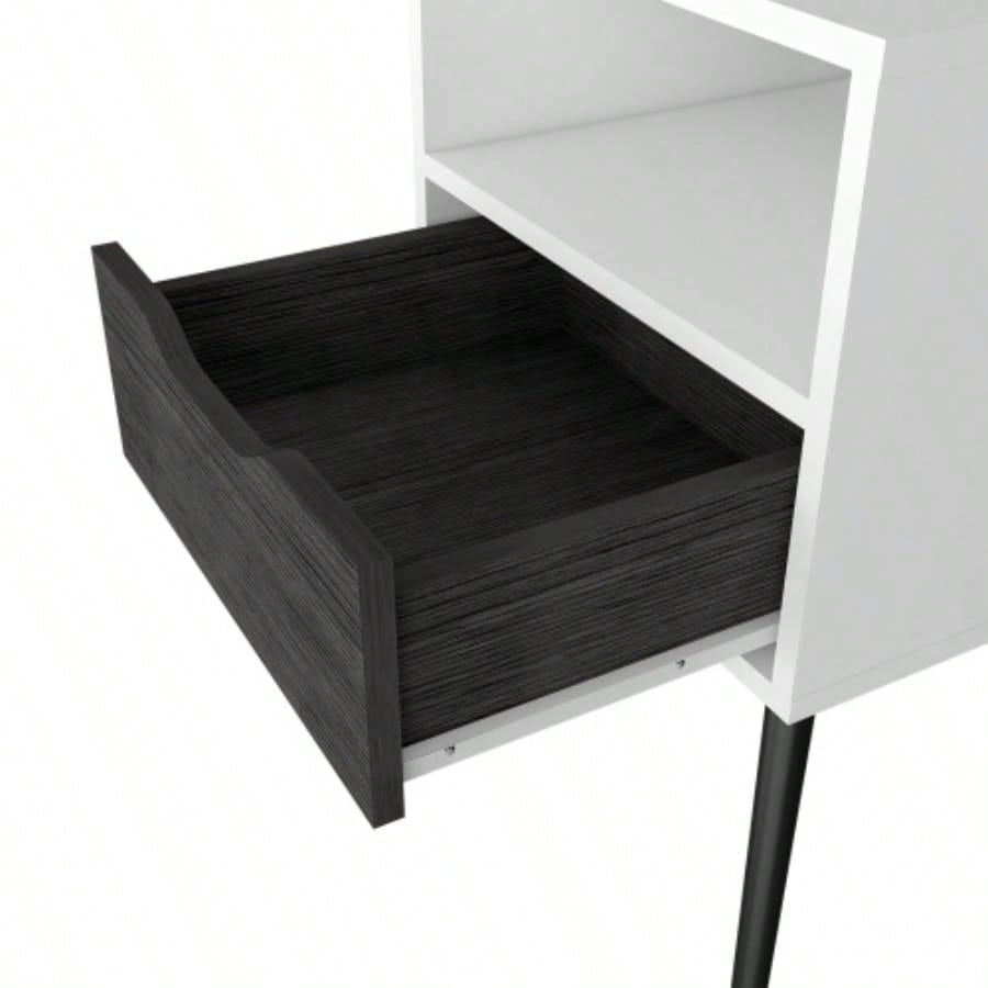 Nightstand Fugaz, Open Shelf, Single Drawer, Smokey Oak/ White