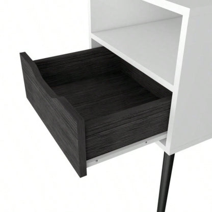 Nightstand Fugaz, Open Shelf, Single Drawer, Smokey Oak/ White