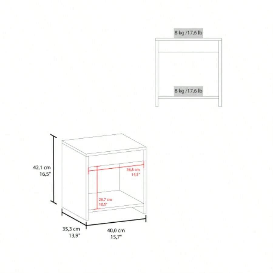 Night Table 16.5H, 1 spacious Shelf, Black