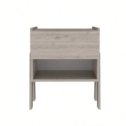 Nightstand 22H, One Drawer, One Open Shelf, Light Gray