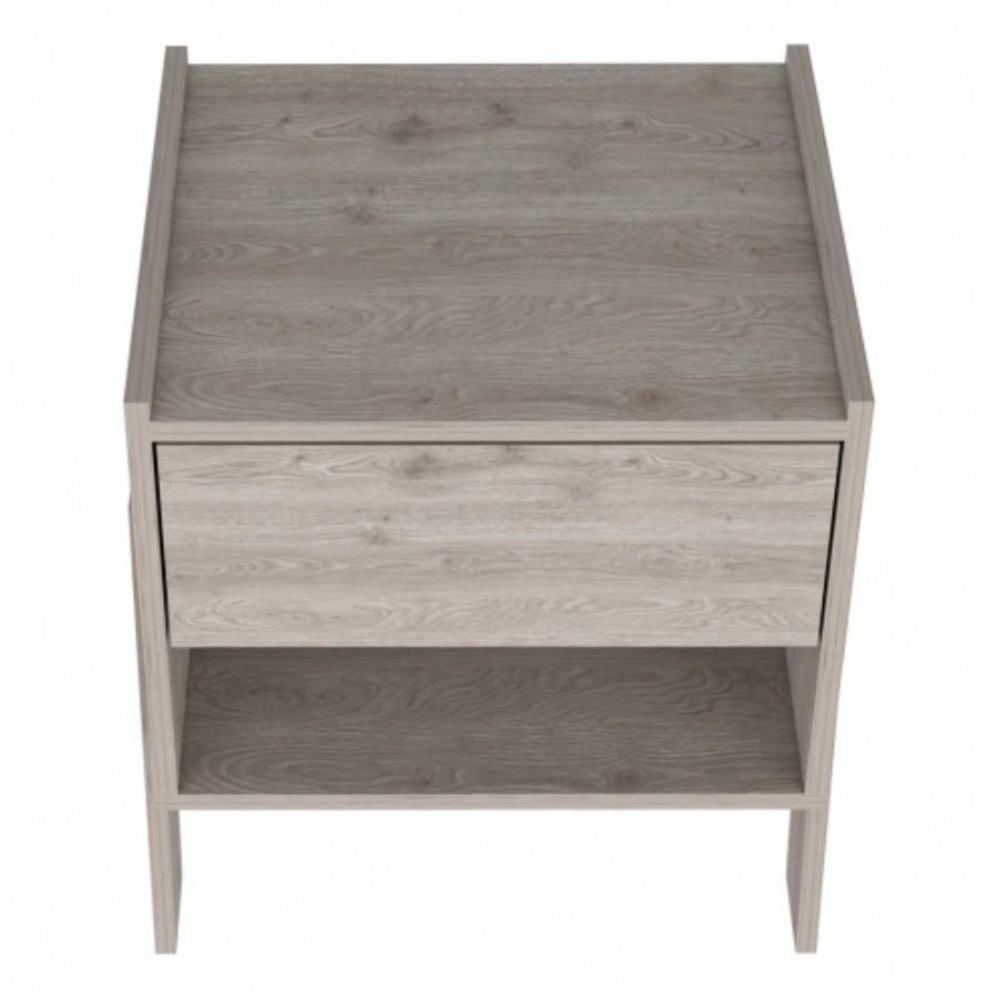 Nightstand 22H, One Drawer, One Open Shelf, Light Gray