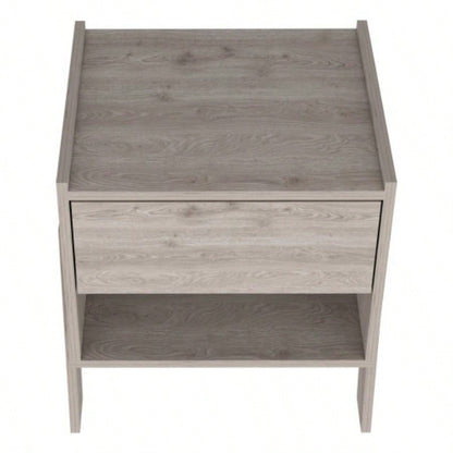 Nightstand 22H, One Drawer, One Open Shelf, Light Gray