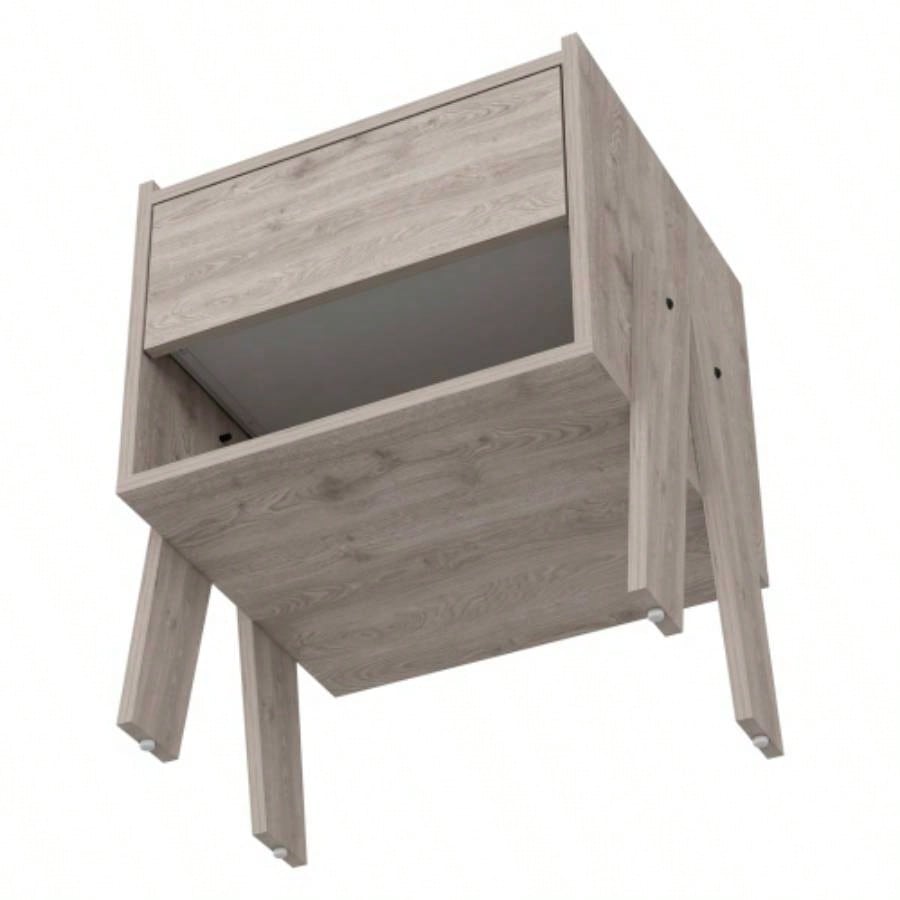 Nightstand 22H, One Drawer, One Open Shelf, Light Gray