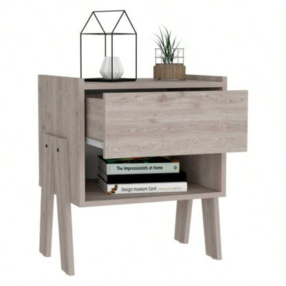 Nightstand 22H, One Drawer, One Open Shelf, Light Gray