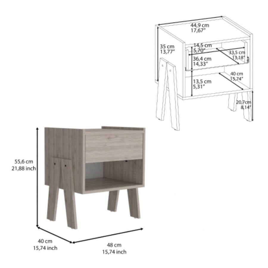 Nightstand 22H, One Drawer, One Open Shelf, Light Gray
