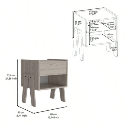 Nightstand 22H, One Drawer, One Open Shelf, Light Gray