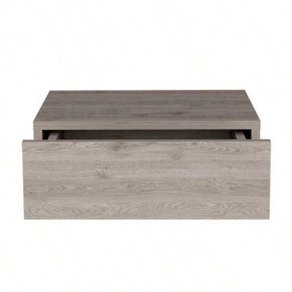 Floating Nightstand 5H, Modern Wall - Mounted Bedside Shelf with Drawer, Light Gray