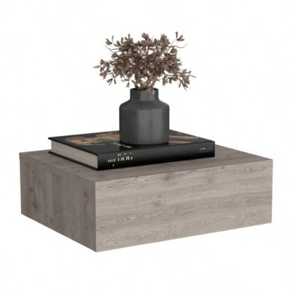 Floating Nightstand 5H, Modern Wall - Mounted Bedside Shelf with Drawer, Light Gray