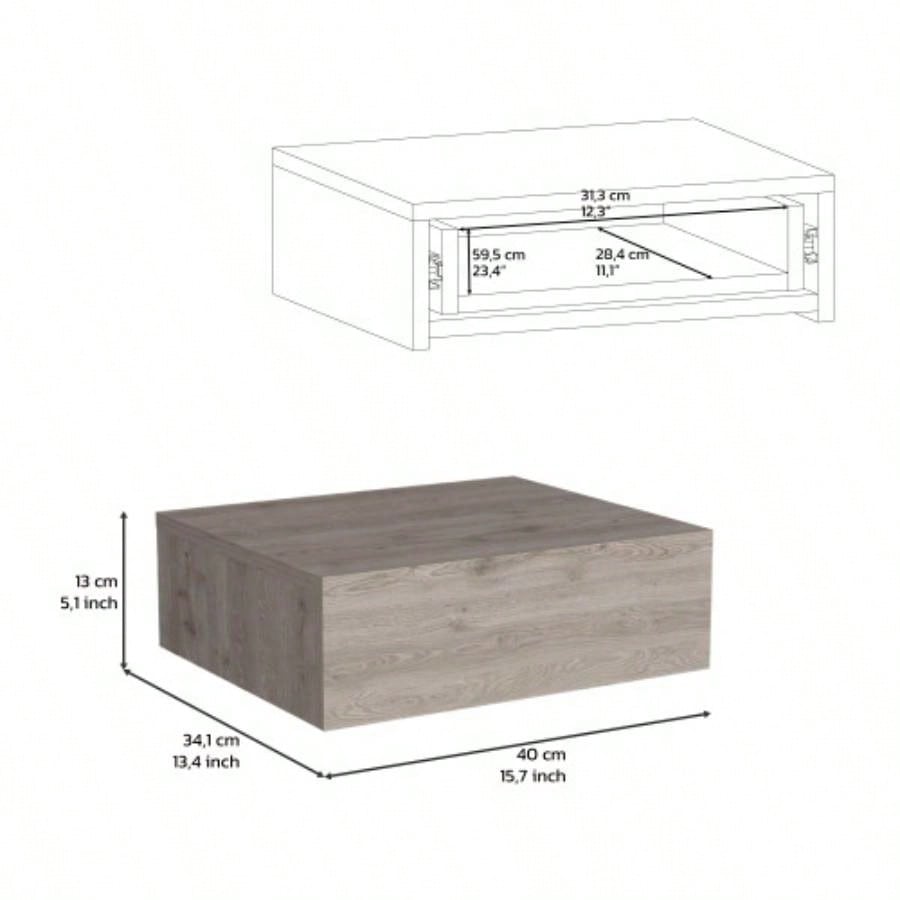 Floating Nightstand 5H, Modern Wall - Mounted Bedside Shelf with Drawer, Light Gray