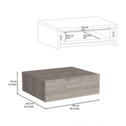 Floating Nightstand 5H, Modern Wall - Mounted Bedside Shelf with Drawer, Light Gray