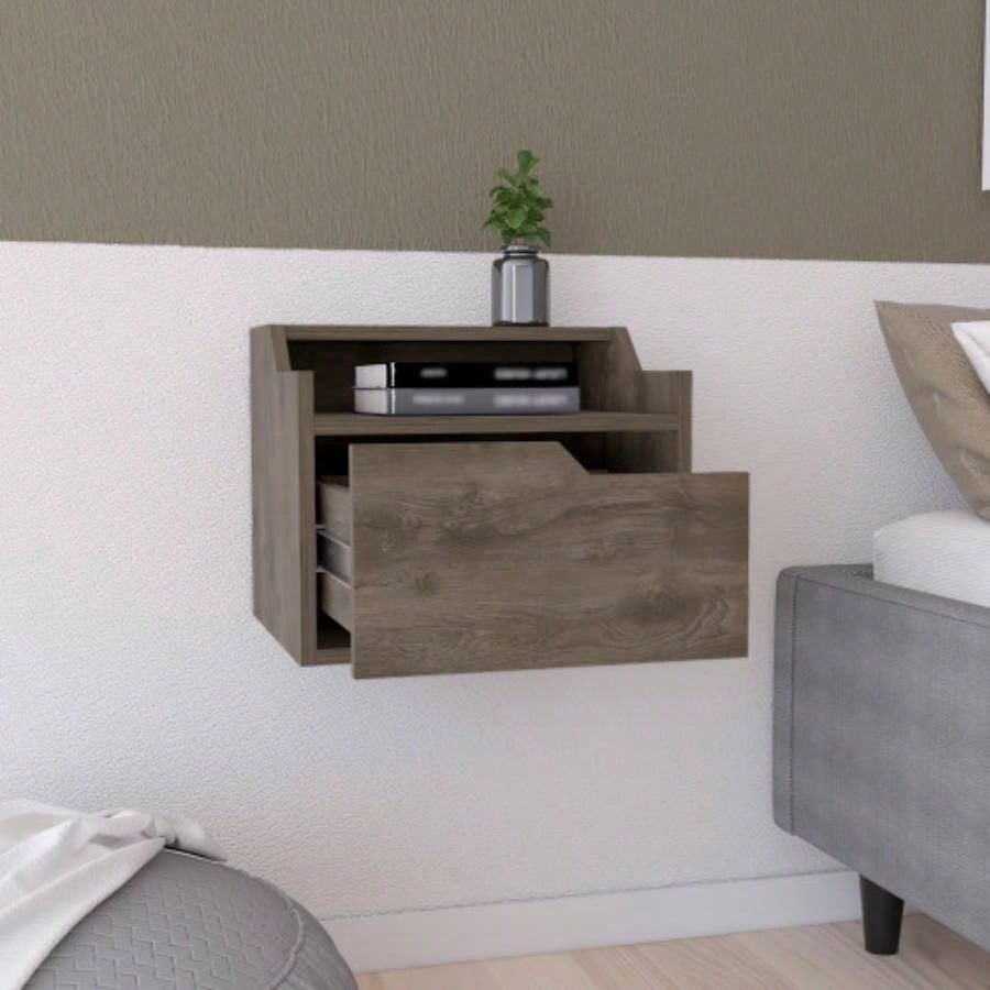 Winchester Floating Nightstand, Modern Dual - Tier Design with Spacious Single Drawer Storage, Dark Brown