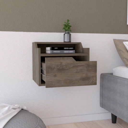 Winchester Floating Nightstand, Modern Dual - Tier Design with Spacious Single Drawer Storage, Dark Brown