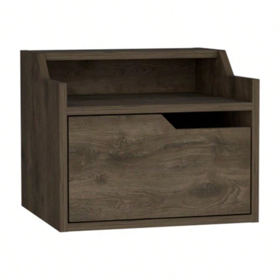 Winchester Floating Nightstand, Modern Dual - Tier Design with Spacious Single Drawer Storage, Dark Brown