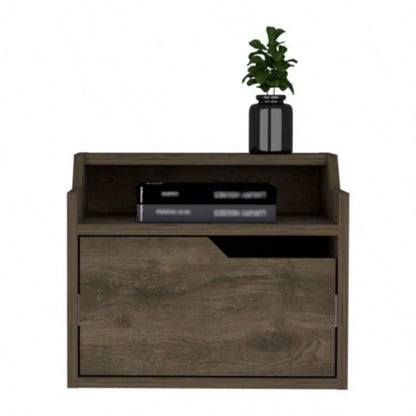 Winchester Floating Nightstand, Modern Dual - Tier Design with Spacious Single Drawer Storage, Dark Brown