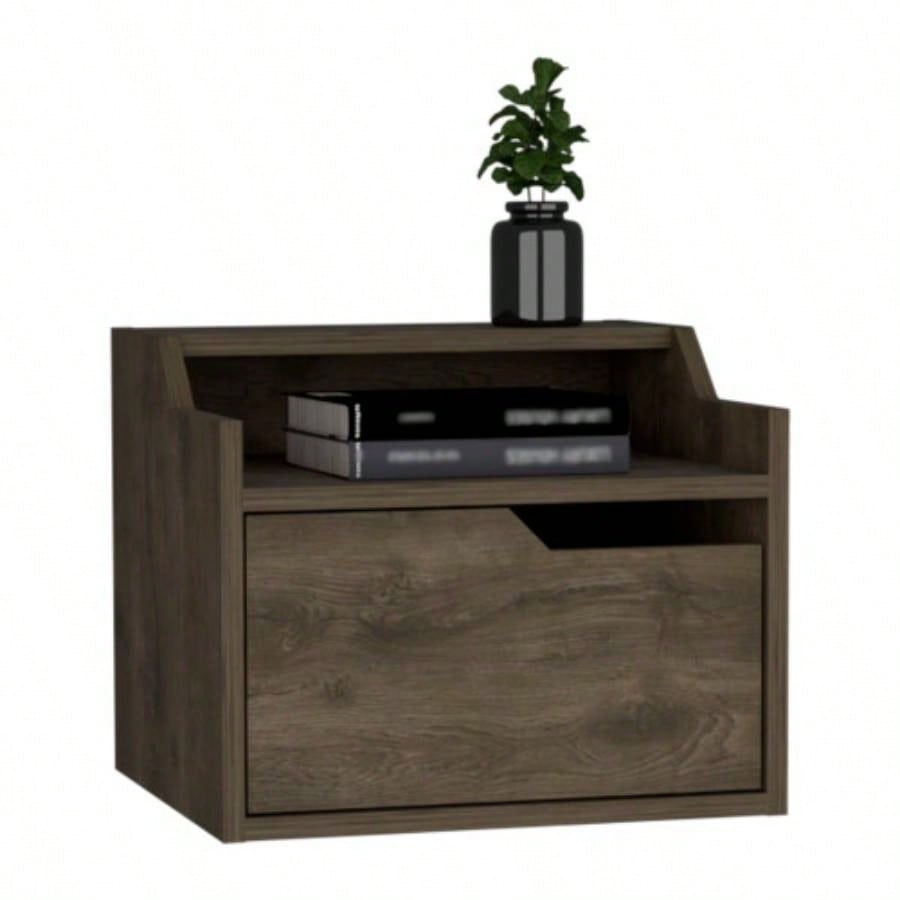Winchester Floating Nightstand, Modern Dual - Tier Design with Spacious Single Drawer Storage, Dark Brown