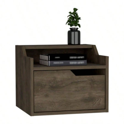 Winchester Floating Nightstand, Modern Dual - Tier Design with Spacious Single Drawer Storage, Dark Brown