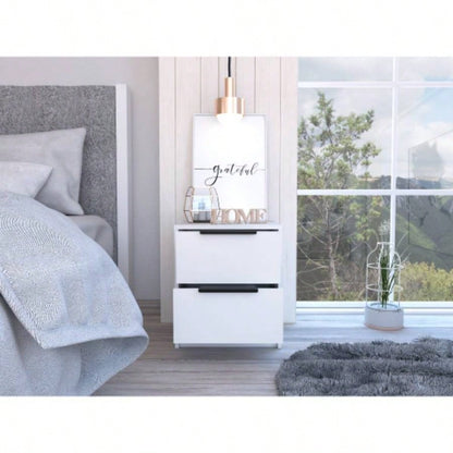 Modern Nightstand 19 H, Two Drawers, White