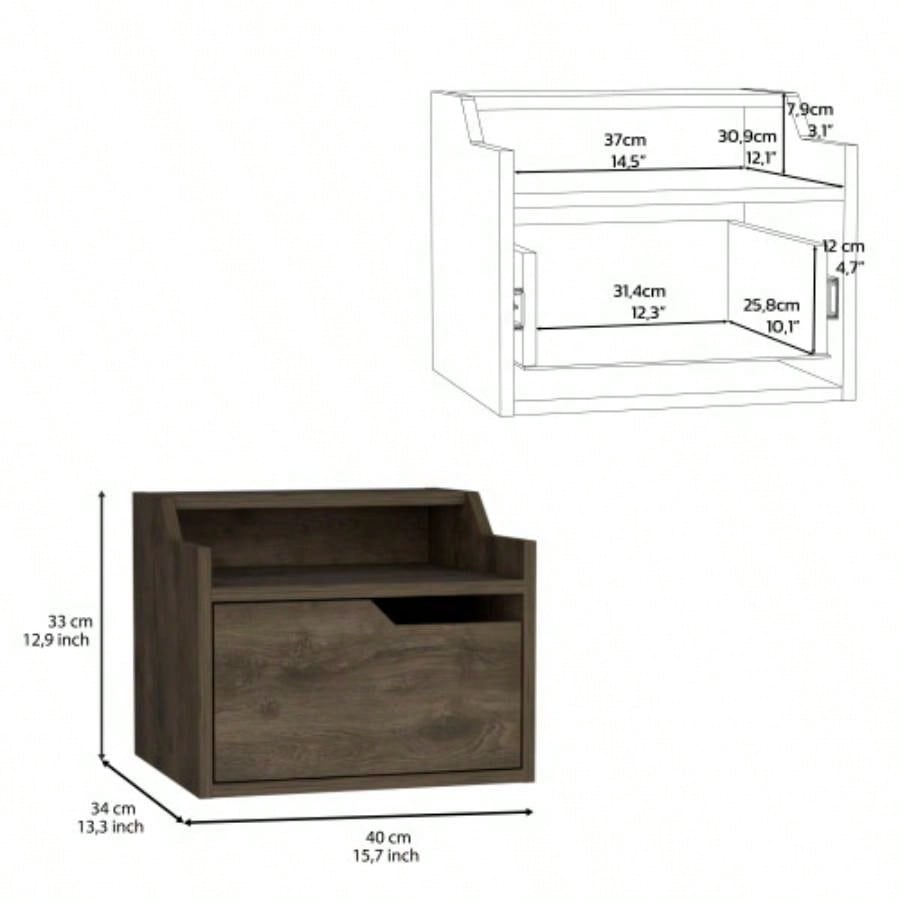 Winchester Floating Nightstand, Modern Dual - Tier Design with Spacious Single Drawer Storage, Dark Brown