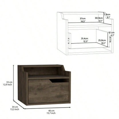Winchester Floating Nightstand, Modern Dual - Tier Design with Spacious Single Drawer Storage, Dark Brown