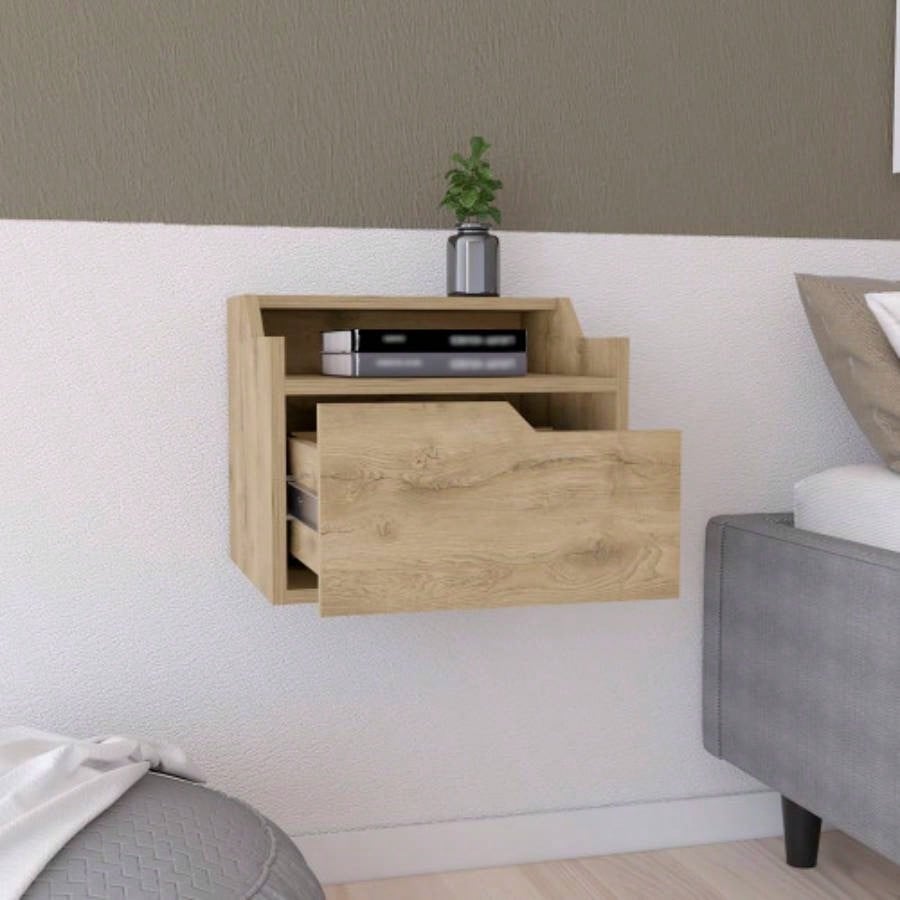 Winchester Floating Nightstand, Modern Dual - Tier Design with Spacious Single Drawer Storage, Dark Brown