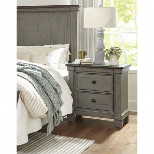 Transitional - Rustic Style Coffee and Antique Gray 2 - Drawer Nightstand 1pc Flat Knobs Classic Bedroom Furniture