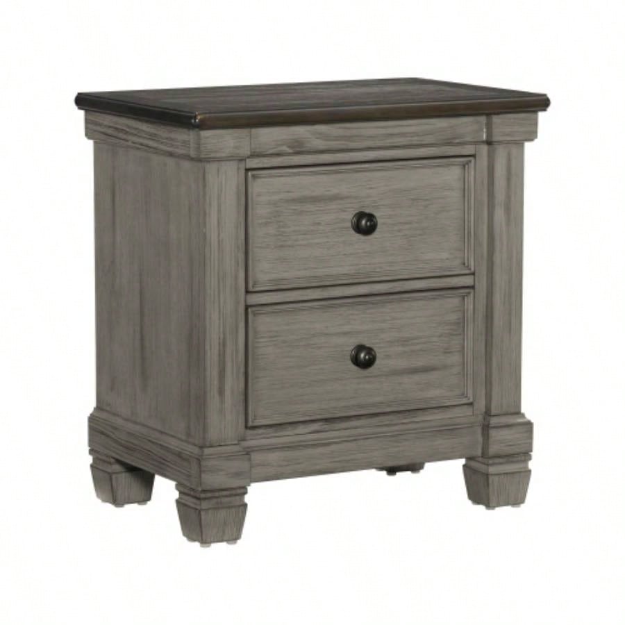 Transitional - Rustic Style Coffee and Antique Gray 2 - Drawer Nightstand 1pc Flat Knobs Classic Bedroom Furniture