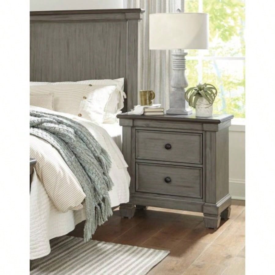 Transitional - Rustic Style Coffee and Antique Gray 2 - Drawer Nightstand 1pc Flat Knobs Classic Bedroom Furniture