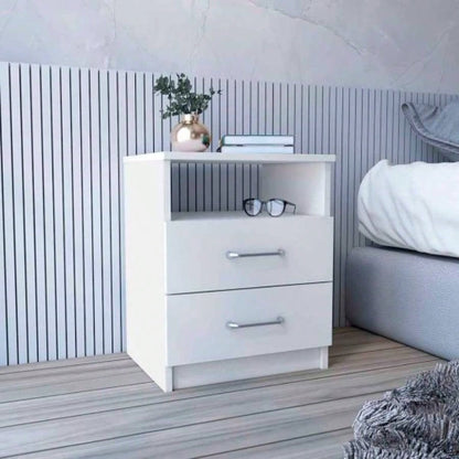 Nightstand Olienza, Two Drawers, One Shelf, White