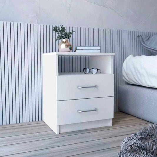 Nightstand Olienza, Two Drawers, One Shelf, White
